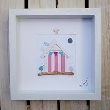 Beach Hut Picture Beach Hut Seaglass Seaside Pebble Picture Etsy Sea Glass Art Glass Art Projects Pebble Pictures