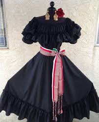 Mexican Fiesta 5 De Mayo Wedding Black Dress 2 Piece W Large Tricolor Sash Ebay Traditional Mexican Dress Mexican Dresses Dresses