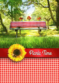 Picnic Invitation Red Gingham Picnic Table And Yellow Sunflowers Card Red Gingham Picnic Invi Barbecue Invitations Picnic Invitations Sunflower Cards