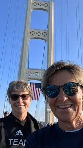 Everwalkers doing the annual Labor Day Mackinaw Bridge walk. Lake Michigan 