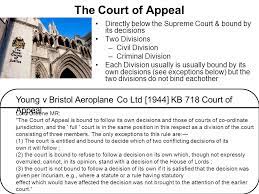 In the case of young v bristol aeroplane, the court of appeal decided that it need not be bound by its own previous decisions, if at least one of the following criteria could be met Judicial Precedent The Doctrine Of Precedent Ppt Video Online Download