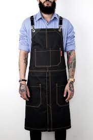 Coated Apron Matte Black Crossback Leather Trim Splitleg Water Resistant Hairstylist Barber Leather Apron Apron Cross Back Apron