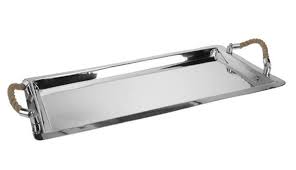 Jollycaper, wooden ottoman tray with handle, rectangular, size 16 x 12, coffee tray, polished gold metal handles, serving tray beautiful for kitchen and living room (white) 4.7 out of 5 stars. Large Rectangular Stainless Steel Tray With Rope Handles 64 X 36 Cm Makhsoom