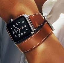 Black Apple Watch With White Band On Wrist Brown Hand Stitched Double Tour Apple Watch Leather Band Wrap Apple Watch Band Apple Watch L Hermes Apple Watch Apple Watch Leather Apple Watch Bands Leather
