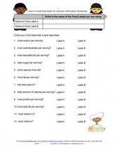 Printable Compare Food Labels Worksheet For Middle School Alter To Have Kids Note The Nutrition In Reading Food Labels Food Labels Elementary Lesson Plans