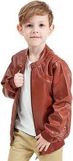 Amazon Com Encontrar Boys Faux Leather Jacket Trendy Stand Collar Coat Brown 11 12 Clothing Stand Collar Coat Jackets Kids Jacket