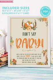 Read these baby shower mesages and choose the one that suits your baby shower wishes: Woodland Theme Don T Say Baby Sign Printable Press Print Party