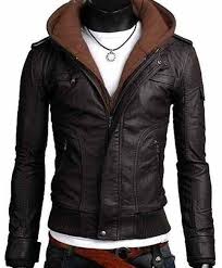 Men Leather Jacket Men Brown Fabric Hooded Leather Jacket Black Leather Jacket Men Leather Jacket With Hood Leather Jacket Men