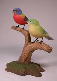 The bird is hand carved out of basswood and painted with acrylic colors. Pair Of Male Female Painted Bunting Hand Carved Wooden Bird Etsy Painted Bunting Carved Wooden Birds Wooden Bird