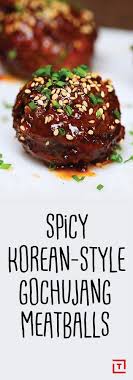 Korean Style Gochujang Meatballs Thrillist Seoulfood Foodies Food Recipes Gochujang