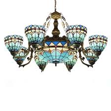 Tiffany Baroque Style 37 W Chandelier Light Blue Stained Glass Lamp Shade Beautifulhalo Com