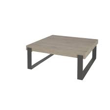 Disponible également en chêne tabac et en chêne naturel. Table Basse Carree Chene Gris Clair Pieds Metal 100 X 100 Cm Nuno