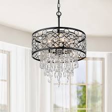 Black Metal And Crystal Chandelier Patricia 4 Light Black Metal Drum Shade Crystal Chandelier Metal Drum Shade Light Bulb Chandelier Metal Drum