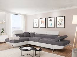 Canapé d'angle basel avec fonction lit tissu similicuir blanc gris. Canape D Angle Gauche Rio Convertible Avec Coffre Blanc Gris