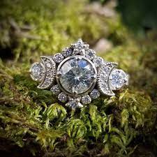 Selene Moon Goddess Engagement Ring Moissanite Or Galaxy Etsy Boho Wedding Ring Etsy Engagement Rings 14k Wedding Rings