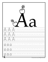Each letter contains a solid letter, an object that starts with that letter, and seven dotted letters for tracing. Learning Abc S Worksheets Woo Jr Kids Activities
