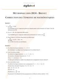 Correction Maths Brevet 2016 Brevet Des Colleges Exercices Mathematiques Mathematiques