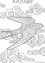 Detailed owl to color for adults. Swallow In The Sky Zentangle Adults Coloring Pages Printable