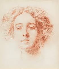 Bonhams : Augustus John O.M., R.A. (British, 1878-1961) Portrait Head of a  Girl (Possibly Ethel Nettleship) 23.2 x 20.1 cm. (9 1/8 x 7 7/8 in.)  (sheet); 17.5 x 15.5 cm. (6 7/8 x 6 1/8 in.) (image)