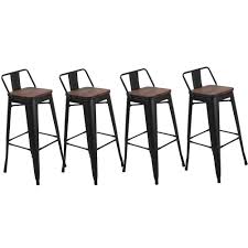 Amazon Com Muju 26 Low Back Metal Counter Height Bar Stools With Wooden Seat Barstools Set Of 4 For Indoor O Counter Height Bar Stools Bar Stools Metal Stool