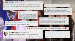 Iêda maria vargas of brazil was crowned the winner by outgoing titleholder norma nolan of argentina. Catriona Gray Draws Flak For Her Tweet On Miss Universe National Costumes The Filipino Times