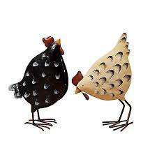 Large metal rooster figurine outdoor statue garden home decor white gold. Metal Chicken Figurines Set Of 2 Kirklands