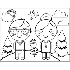 Printable lovely couple coloring page. Old Couple Coloring Page