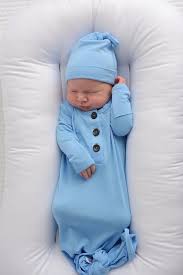 Baby Blue Knotted Button Gown Newborn Boy Clothes Baby Coming Home Outfit Baby Boy Gowns