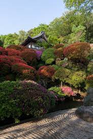 A Temple And Azaleas Japanese Garden Zen Japanese Garden Japan Garden