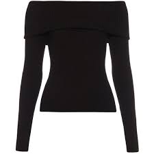 A L C Monica Wool Blend Off The Shoulder Top Black Long Sleeve Shirt Extra Long Sleeve Sweater Long Sleeve Ribbed Shirt