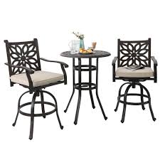 Phi Villa Cast Aluminum Patio Outdoor Pub Height Swivel Bistro Bar Stools Chairs Table Outdoor Furniture Sets Patio Furnishings Bar Height Patio Furniture