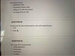 A network of stacked membranous vesicles, present in most living cells, that stores and modifies proteins and other macromolecules and transports them. Hemolysis Means Swelling Of Cells Shrinking Of Blood Chegg Com
