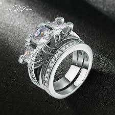 Silver Color Luxury 2 Rounds 3 Square Cubic Zirconia Bijoux Fashion Wedding Ring Set Jewelry For Women Love Gift Dfr Wedding Ring Sets Women Jewelry White Gold
