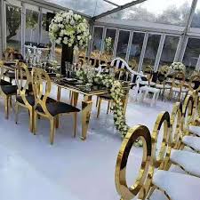 The bench features the same design as the dining table, creating a seamless look throughout the entire set. China Modern Stainless Steel Dining Table Chair 1 12 Table Set Wholesale Party Chairs For Sale Restaurant Dining Chair Love Shape Wedding Chairs Photos Pictures Made In China Com