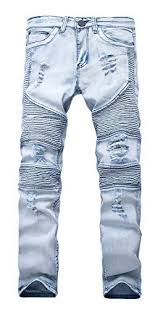 Nitagut Men S Ripped Destroyed Distressed Slim Fit Jeans Biker Jeans Light Blue Us 34 Biker Jeans Skinny Jeans Men Ripped Jeans Men