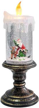 Eldnacele Battery Operated Lighted Flameless Candles Christmas Snow Globe Candle Light Swirling Water Glittering Spinning Candles For Home Decoration Santa Claus Home Kitchen Cjp Org In