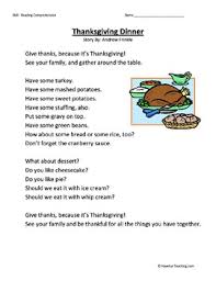 This test is about exchange programmes / studying abroad. Thanksgiving Dinner Second Grade Reading Comprehension Worksheet