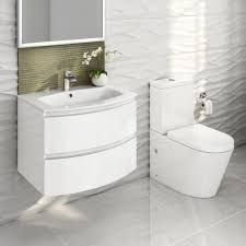Bathroom vanity units, also referred to as sink vanity units are essential for creating a stylish modern bathroom. Amelie Curved Wall Hung Vanity Unit Lyon Toilet Set Gloss White Wall Hung Vanity Small Bathroom Furniture Bathroom Furniture