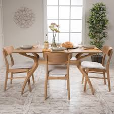 Noble House Lucious 5 Piece Light Beige And Natural Oak Dining Set In 2020 Oak Dining Sets Rectangular Dining Set Rectangle Dining Set