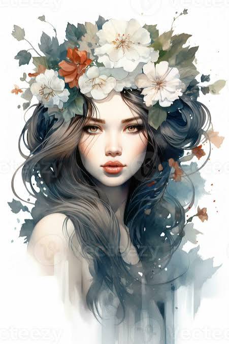 Floral Crown Watercolor Fairy Portrait