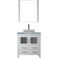 Tempered glass top vanities glass has been a widespread item for many years, but now it is being used for bathroom vanity countertops. Dior 32 Single Bathroom Vanity In White With Aqua Tempered Glass Top And Square Sink With Polished Chrome Faucet And Mirror