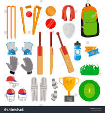 Cricket Icons Set Vector Cricketer Accessories Bat Gloves Helmet Ball Cup Playing Field Isolated Flat Cartoon Illus Icon Set Vector Icon Set Bat Vector