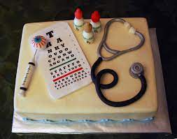 Doctor Nurse Optometrist Cake With Stethoscope Hypodermic Needle Eyeball Eye Chart Eye Drops Bottles Retina Nursing Cake Cake Decorating Eye Chart