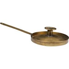 18th C Dutch Sheet Brass Frying Pan Chamberstick Fries Dutch Pan