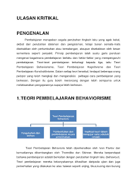 Penerapan teori belajar behavioristik dalam proses pembelajaran. Teori Pembelajaran Behaviorisme
