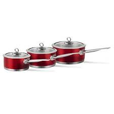 Just Spent 160 On 2 Of These Three Piece Red Saucepan Sets I M Going To Have The Cutest Kitchen Ever Splurge I Copper Kitchen Accessories Pan Sets Pan Set