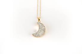 Druzy Moon Necklace 14kt Gold Or Silver Necklace Crystal Necklace Moon Moon Necklace Druzy Qu Druzy Moon Necklace Moon Necklace Crystal Necklace
