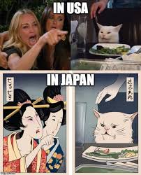 Woman Yelling At A Cat But Its In Japanese In Usa In Japan Image Tagged In Memes Woman Yelling At Cat Funny Japan Usa Art Japan Funny Usa Art Funny Memes