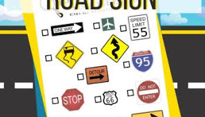 A road trip challenge game. Road Sign Scavenger Hunt Free Printable I Spy Game