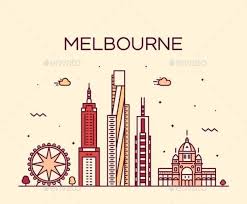 Melbourne Big City Skyline Australia Vector Linear Business Cards Creative Templates Skyline Drawing Posters Australia